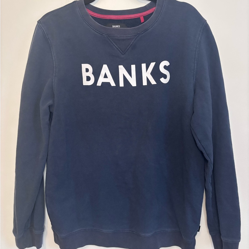 Banks Journal Navy Blue Primary Logo Cotton Crewneck Pullover Sweatshirt M